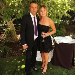 Black lace strapless dress